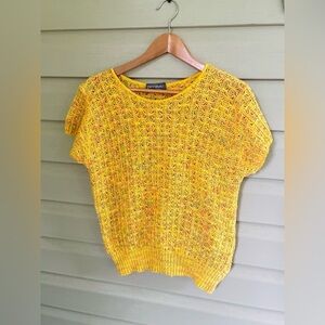 YARNWORKS yellow open knit sweater 80s vintage summer top cute cottage core sz M